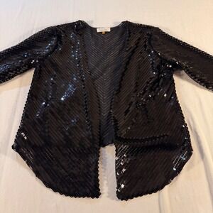 Calvin Klein Black Sequin Open Front Shrug‎ Bolero Jacket Womens Size S